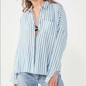 BDG Blue and White Striped Button Down Shirt
